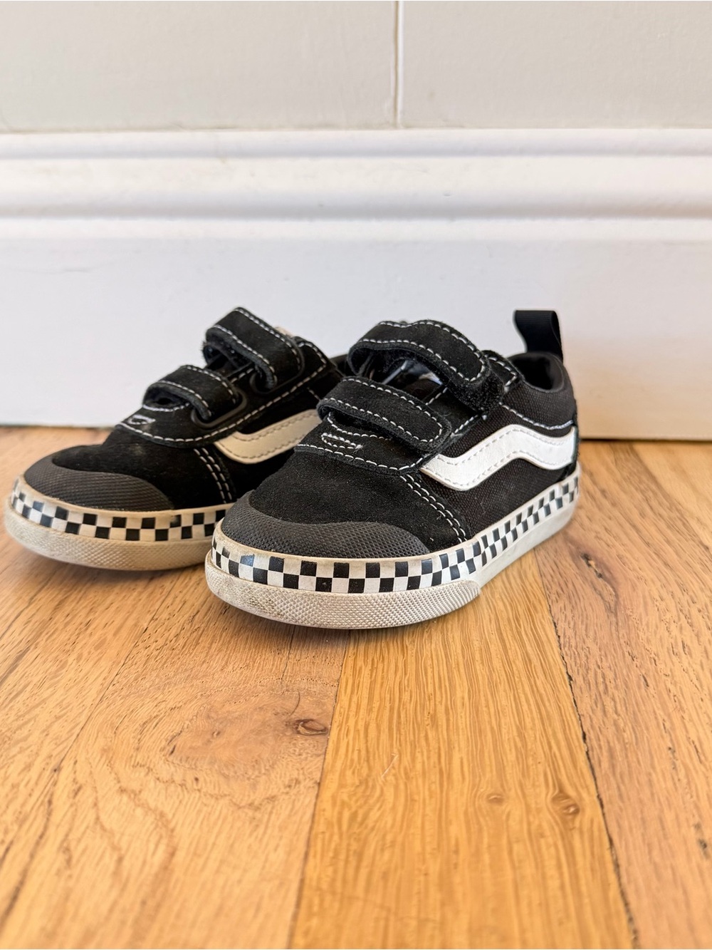 Vans Kids Black and White Checkerboard Strap Sneakers